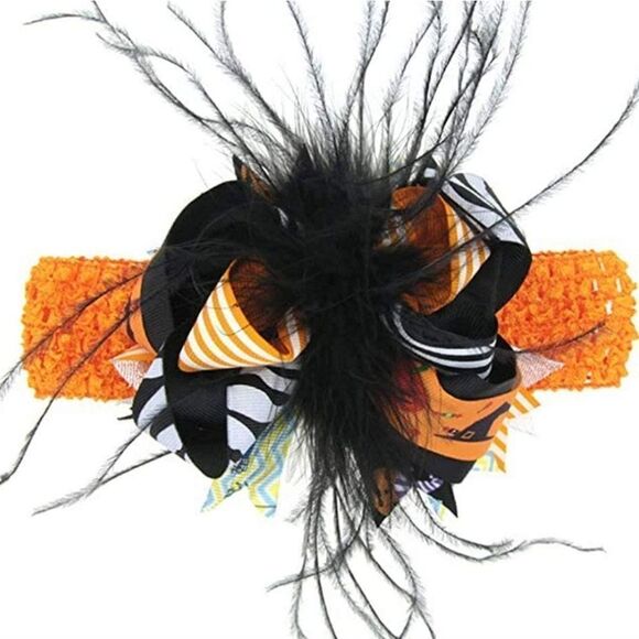 2 Pack Baby Halloween Headband, Elastic Feather Bowknot Hair Band Fits for Baby - Picture 4 of 7